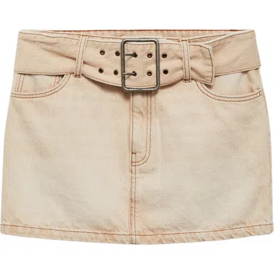 Mango Belted Denim Miniskirt In Sand