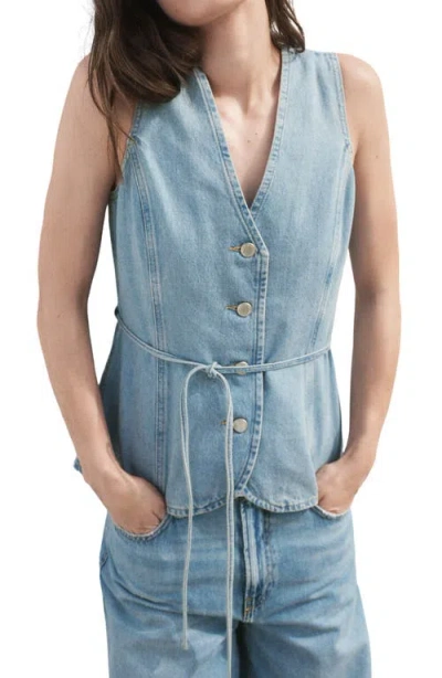 Mango Belted Denim Vest In Blue