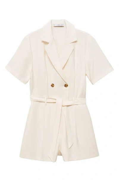 Mango Belted Double Breasted Romper In Off White