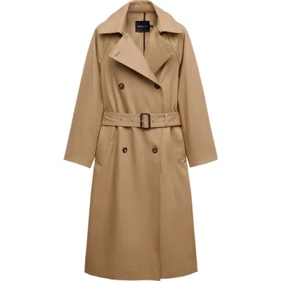 Mango Belted Double Breasted Trench Coat In Brown