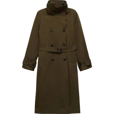Mango Belted Double Breasted Trench Coat In Khaki