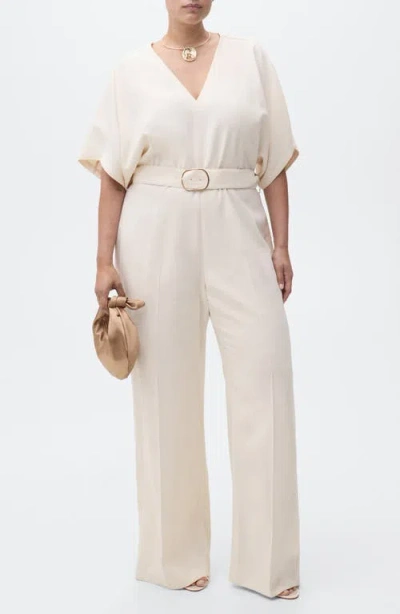 Mango Belted Jumpsuit In Ecru