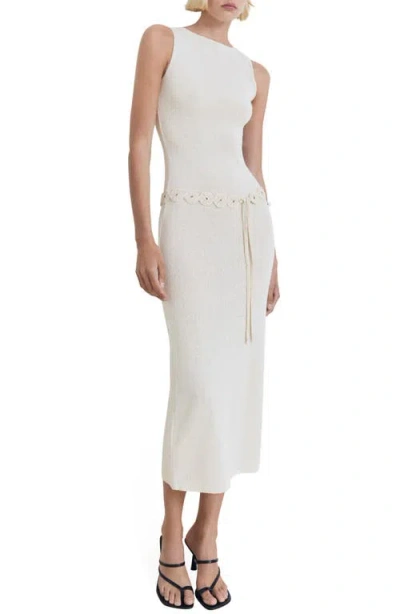 Mango Belted Knit Maxi Dress In White