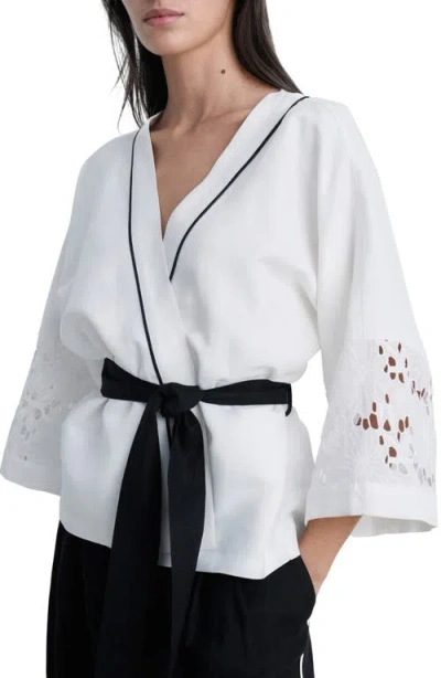 Mango Belted Linen & Cotton Blend Jacket In White