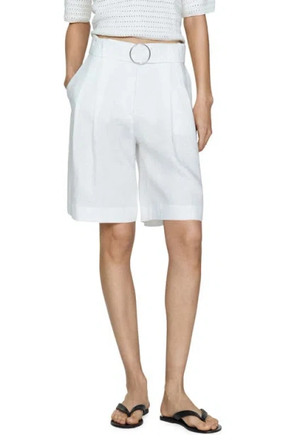 Mango Belted Linen Bermuda Shorts In White