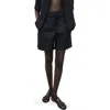 Mango Belted Linen Blend Shorts In Black