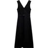 Mango Belted Linen Dress In Black