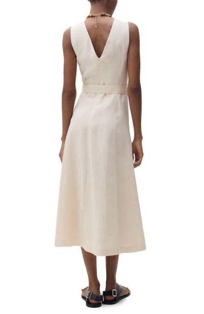 Mango Belted Linen Dress In Beige