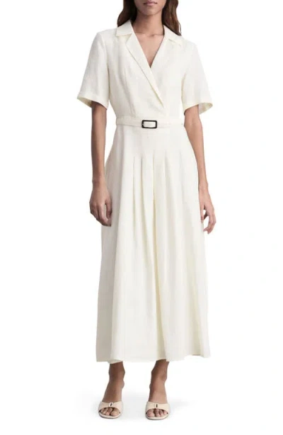 Mango Belted Linen Dress In Vanilla
