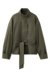 Mango Belted Linen Jacket In Green