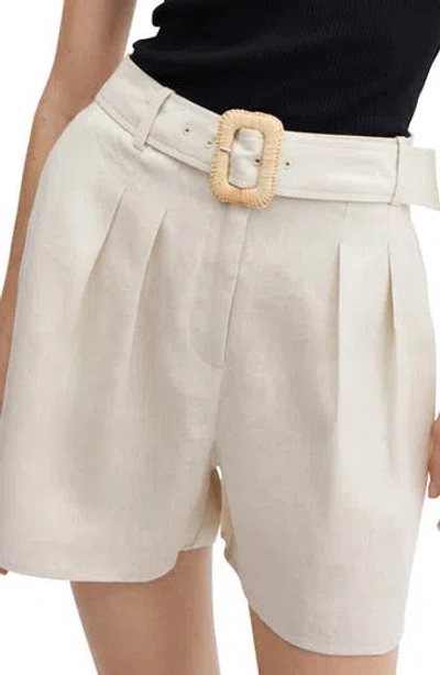 Mango Belted Linen Shorts In Beige