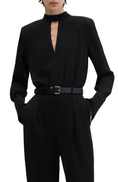 Mango Belted Long Sleeve Jumpsuit In Black