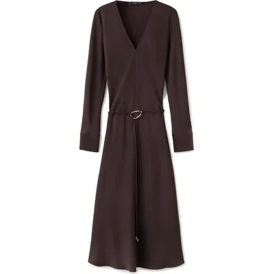 Mango Belted Long Sleeve Midi Dress In Brown