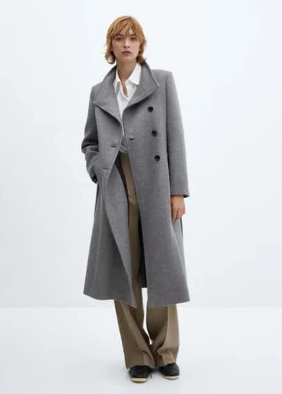 Mango Woollen Coat With Belt Grey