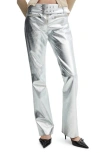 MANGO MANGO BELTED METALLIC FAUX LEATHER PANTS