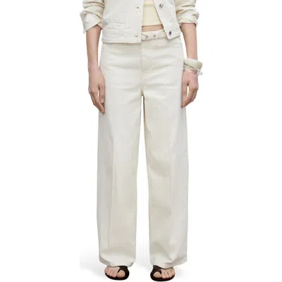 Mango Belted Mid Rise Wide Leg Jeans In Off White