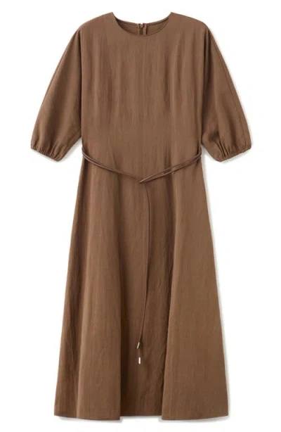 Mango Belted Midi Dress In Brown