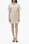 Mango Belted Mini Shirtdress In Beige
