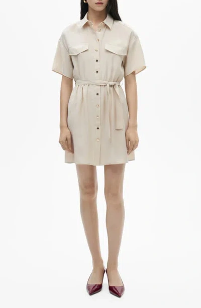 Mango Belted Mini Shirtdress In Beige