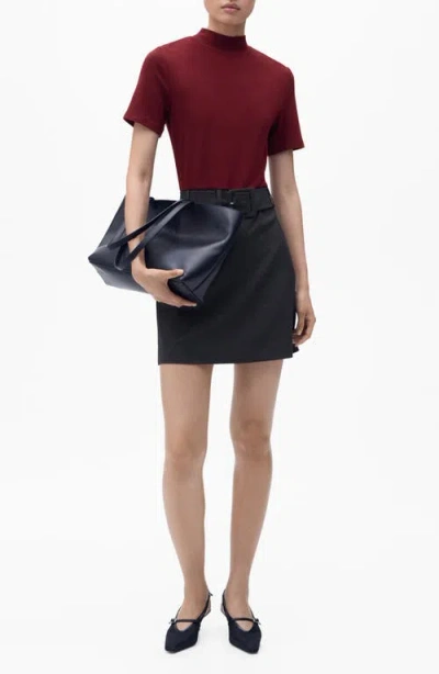 Mango Belted Minidress In Burgundy
