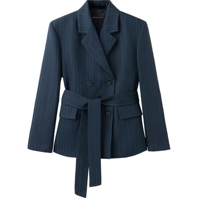 MANGO MANGO BELTED PINSTRIPE JACKET