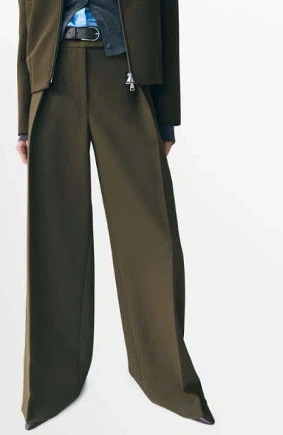 Mango Belted Pleated Straight Leg Pants In Green