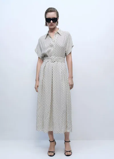 Mango Belted Polka Dot Dress Off White