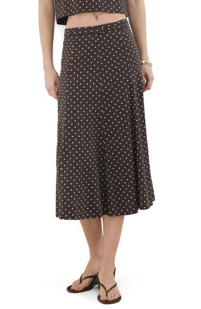 Mango Belted Polka Dot Linen Blend A-line Midi Skirt In Brown
