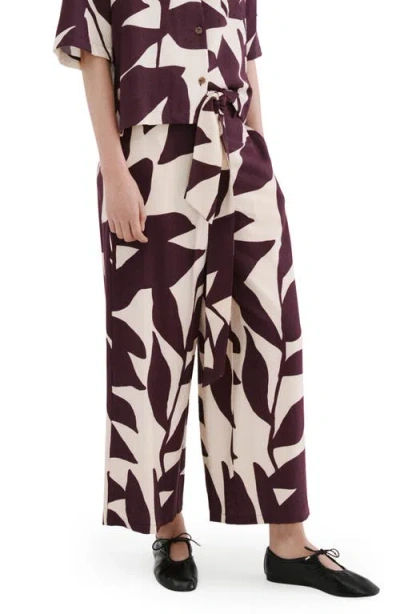 Mango Belted Print Straight Leg Pants In Brown