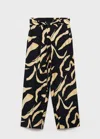 Mango Belted Printed Straight Trousers Black In Black