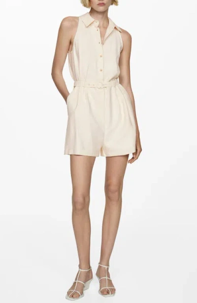 Mango Belted Romper In Off White