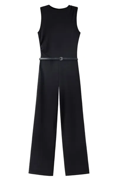 Mango Belted Ruched Jumpsuit In Black