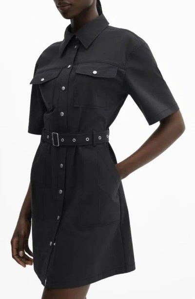 Mango Belted Shirtdress In Black