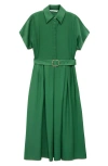 Mango Belted Shirtdress In Green