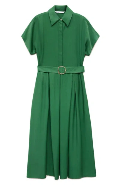 Mango Belted Shirtdress In Green