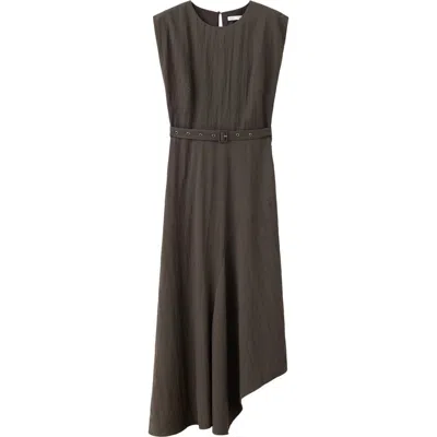 Mango Belted Sleeveless Asymmetric Dress In Brown