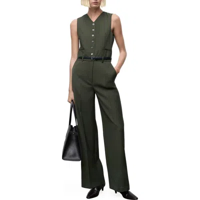 Mango Belted Sleeveless Jumpsuit In Green