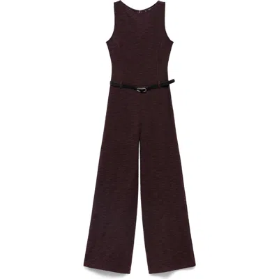 Mango Belted Sleeveless Marl Jumpsuit In Brown