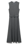 Mango Belted Sleeveless Midi Dress In Gray