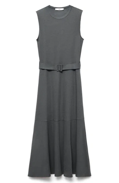 Mango Belted Sleeveless Midi Dress In Gray