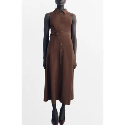 Mango Belted Sleeveless Shirtdress In Brown