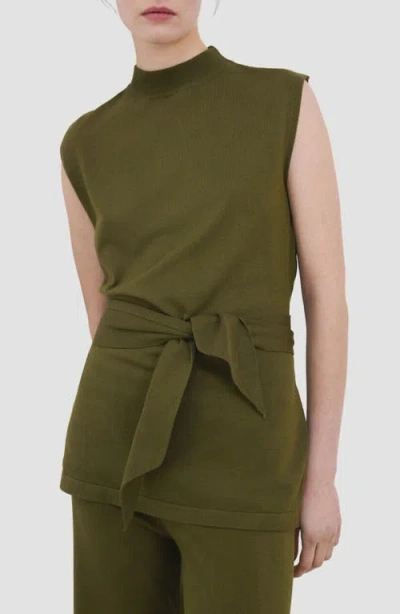 Mango Belted Sleeveless Top In Green