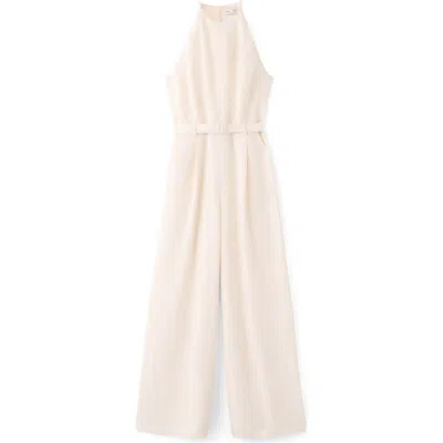 Mango Belted Sleeveless Wide Leg Jumpsuit In Neutral