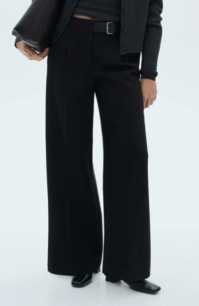Mango Belted Straight Leg Pants In Black
