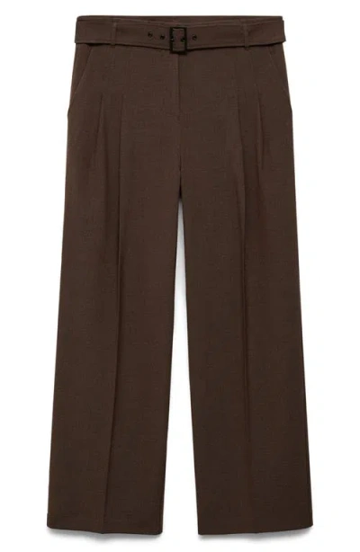 Mango Belted Straight Leg Pants In Beige
