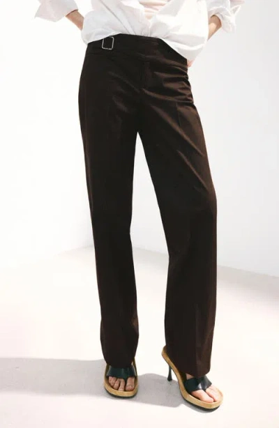 Mango Belted Straight Leg Pants In Brown