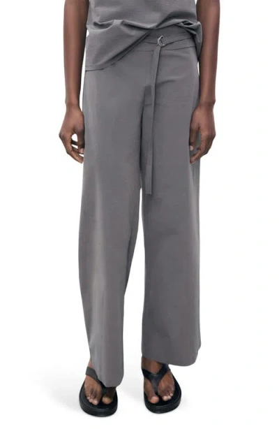 Mango Belted Straight Leg Pants In Gray