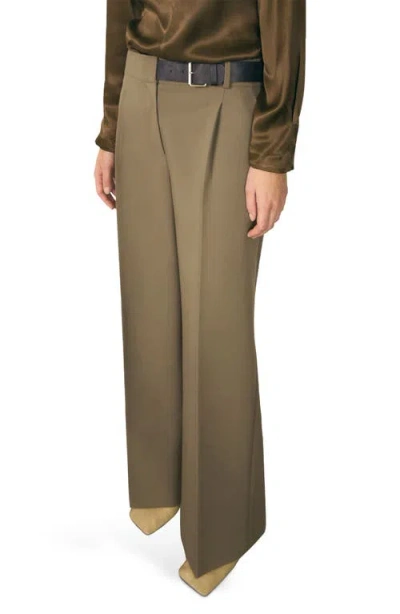 Mango Belted Straight Leg Pants In Khaki