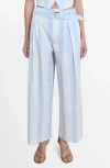 Mango Striped Culotte Trousers With Belt Sky Blue In Blue