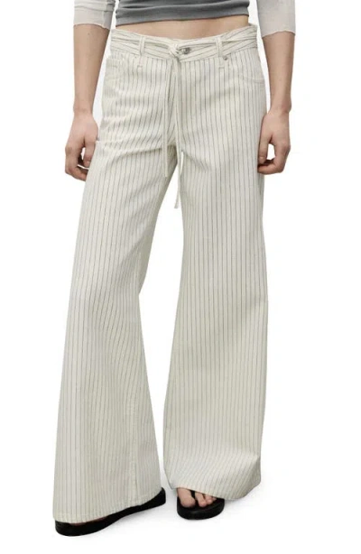 Mango Belted Stripe Wide Leg Jeans In Gray
